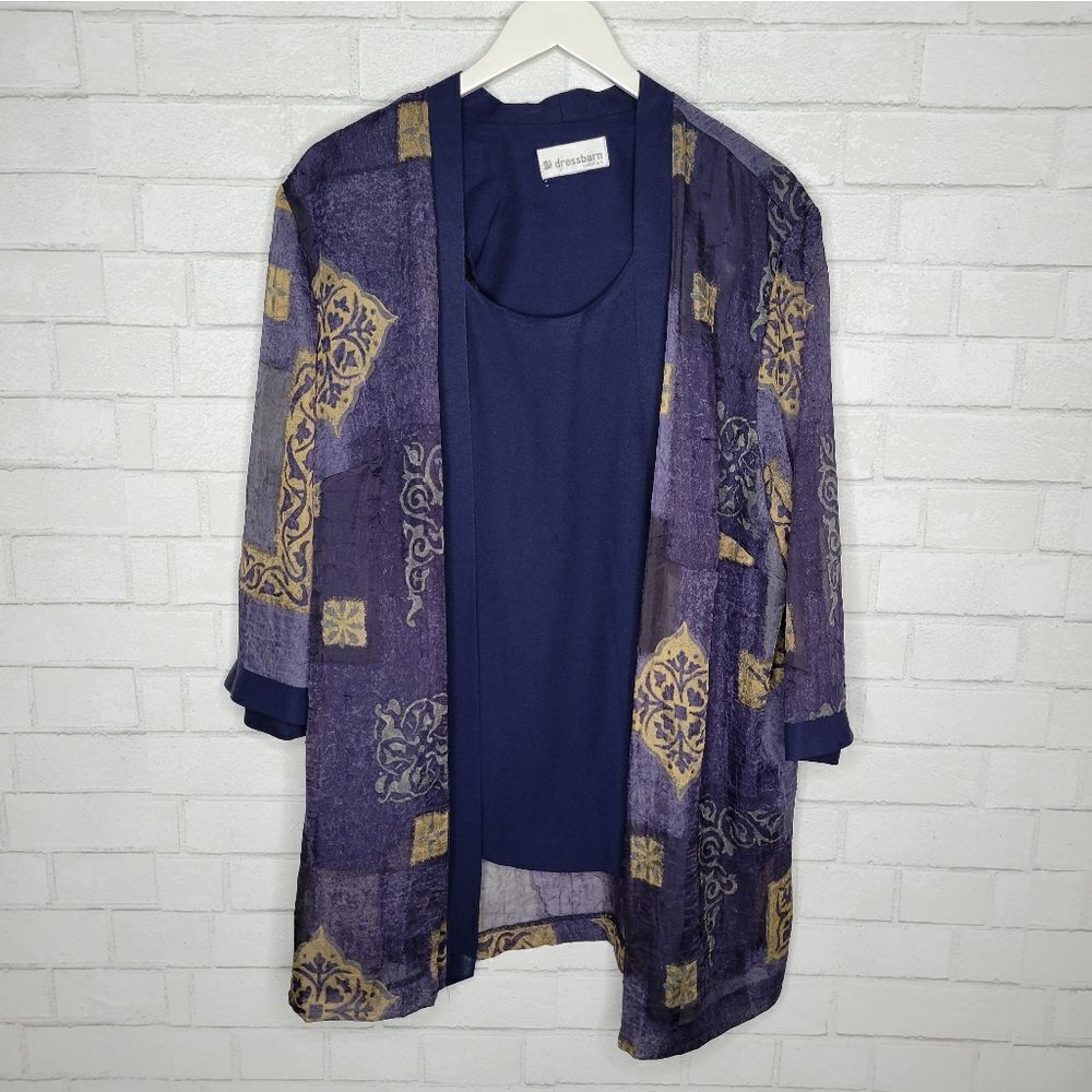 Dressbarn VINTAGE 90s Blue Green Chiffon Cardigan Blouse